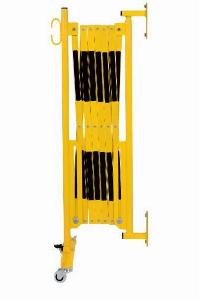 CRASH STOP Scherengitter gelb-schwarz 3,6m mit Wandfixierung und Rollenfuß, 70-30W