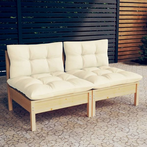 vidaXL 2-Sitzer-Gartensofa mit Creme Kissen Massivholz Kiefer, 3095992