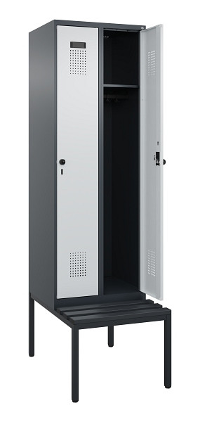 C+P Spind Evolo PLUS, 2 Abteil, 2120x600x815mm, 7016/7035, Drehriegel, Sitzfläche Kunststoff, Sitzbank, 0490507-20 S10071