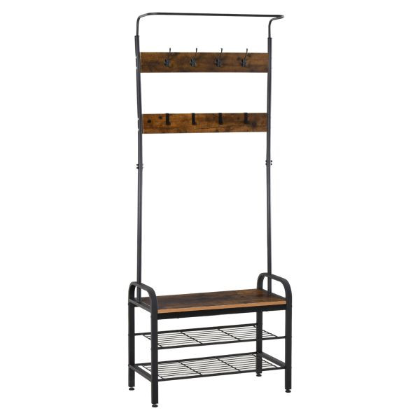 HOMCOM Garderobenständer Schuhregal Kleiderständer mit 8 Haken MDF Schwarz, 837-025