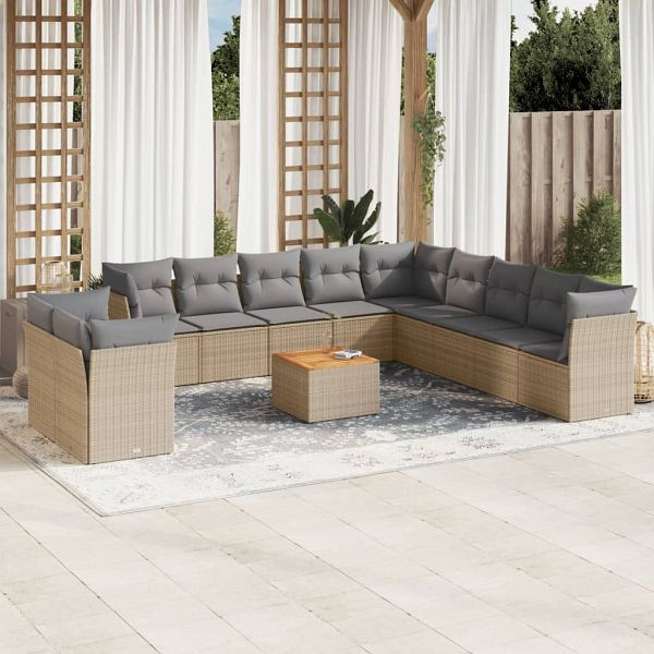 vidaXL 12-teilig Garten-Sofagarnitur mit Kissen Beige Poly Rattan, 3256059