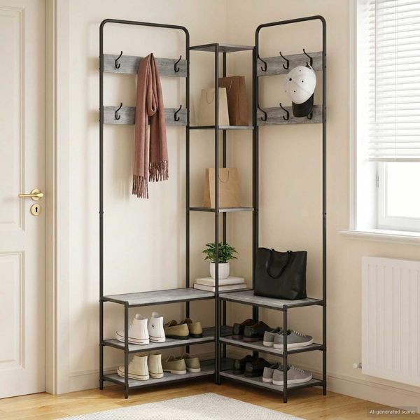 vidaXL Garderobenständer mit Schuhbank Sonoma-Grau 143 x 30 x 199,5 cm, 8012047