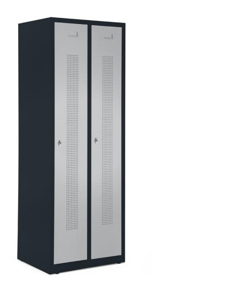 Deskin Garderobenspind ohne Unterbau, Alusilber RAL 9006, 800 x 500 x 1700 mm, 2 Abteile, Korpus: Anthrazit RAL 7021, 346993