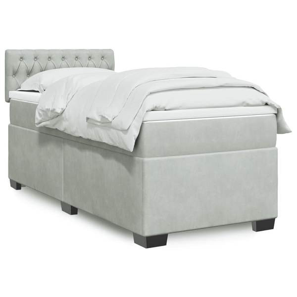 vidaXL Boxspringbett mit Matratze Hellgrau 100x200 cm Samt, 3286240