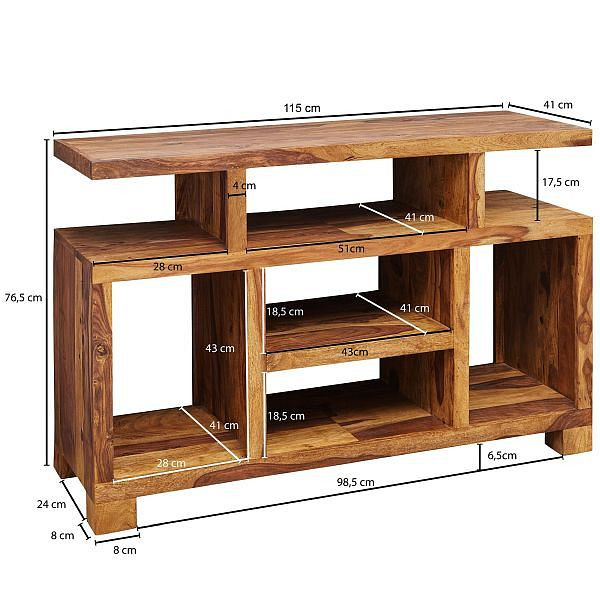 Wohnling Bücherregal MUMBAI Massivholz Sheesham 115 x 180 cm Wohnzimmer-Regal Ablagefächer Design Landhaus-Stil Standregal, WL1.207