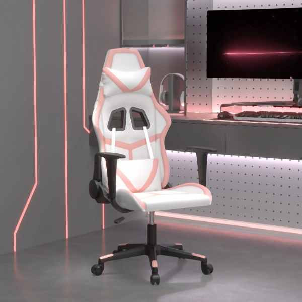 vidaXL Gaming-Stuhl Weiß und Rosa Kunstleder, Füllung: Schaumstoff, 3143673