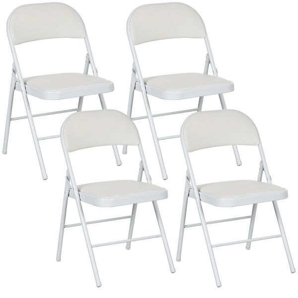 HOMCOM 4er-Set Klappstühle, Tragbare Bürostühle, Metallbeine, Faltstuhl für Büro, Empfang, Wartezimmer, Kunstleder, Weiß, 835-005V01WT