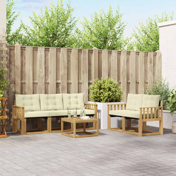 vidaXL Outdoor-Sofagarnitur mit Kissen 6-teilig Weiß und Creme, 3389208