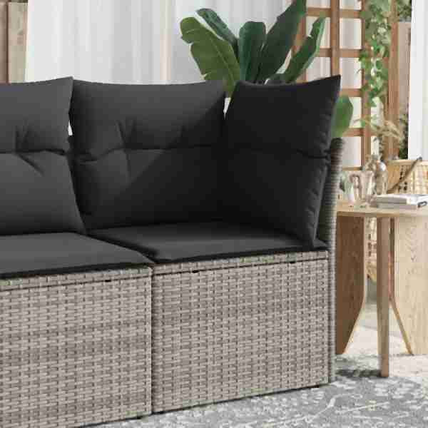 vidaXL Garten-Ecksofa mit Kissen Grau Poly Rattan, UV-beständig, 366113