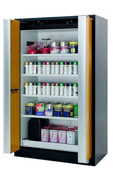 asecos Sicherheitsschrank Q-PHOENIX-90, Q90.195.120.FD in sicherheitsgelb RAL 1004 mit 4x Fachboden (Stahlblech), 32149-040-30004