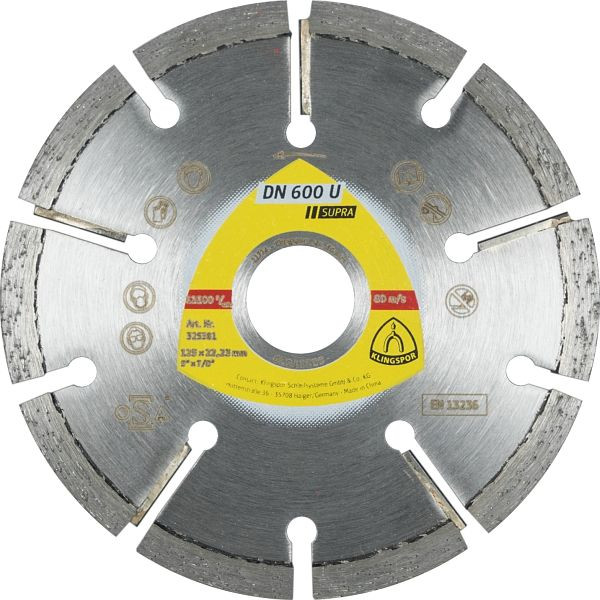 Klingspor DN 600 U Diamanttrennscheiben 115 x 4,5 x 22,23 mm 9 Segmente 33 x 4,5 x 7 mm Standardverzahnung, für Winkelschleifer, 325380