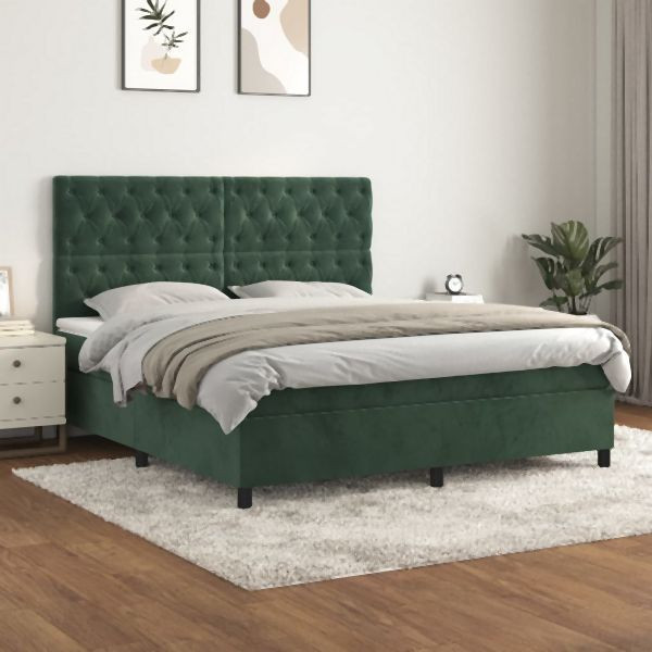 vidaXL Boxspringbett mit Matratze Dunkelgrün 160x200 cm Samt, 3143214