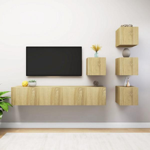 vidaXL 6-tlg. TV-Schrank-Set Sonoma-Eiche Holzwerkstoff, 3079036