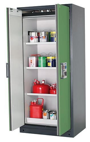 asecos Feuerbeständiger Gefahrstoffschrank Select W-93, 3 Einlegeböden, Türen grün, 200984