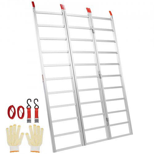 VEVOR Aluminiumrampen, Dreifach Faltbare Rampe mit Lastgurten, 700 kg Klappbare Laderampe für Motorräder, Traktoren, ATV/UTV, ZZZ1500775415AK8GV0