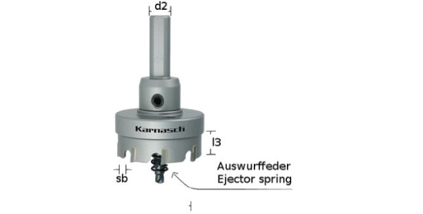 Karnasch Hartmetall-bestückte Lochsäge Easy-Cut 5 komplett mit Schaft, Zentrierbohrer, Auswurffeder, Schnitttiefe 12mm, d=90mm, 201020090