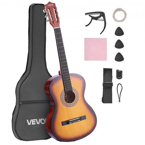 VEVOR Konzertgitarre 960 mm, Holz, Sunburst, Klassikgitarren-Starter-Set: Nylonsaiten, Gigbag, Gurt, Stimmgerät, Zubehör., JBGDJT38INCH15A4T001V0