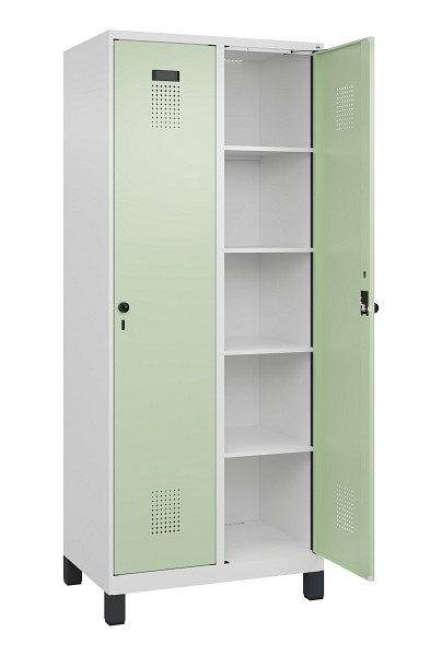 C+P Wäsche-Spind Evolo PLUS, mit Füßen, 2 Abteile, 1950x800x500mm, 9016/6019, Verschluss Drehriegel, Ablageböden 8, 049010-22B S10019