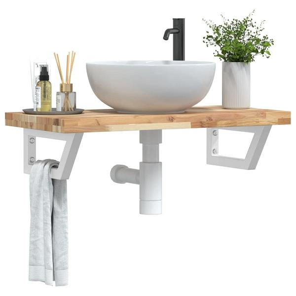 vidaXL Waschbeckenregal Wandmontage Stahl und Akazienholz, 3302698