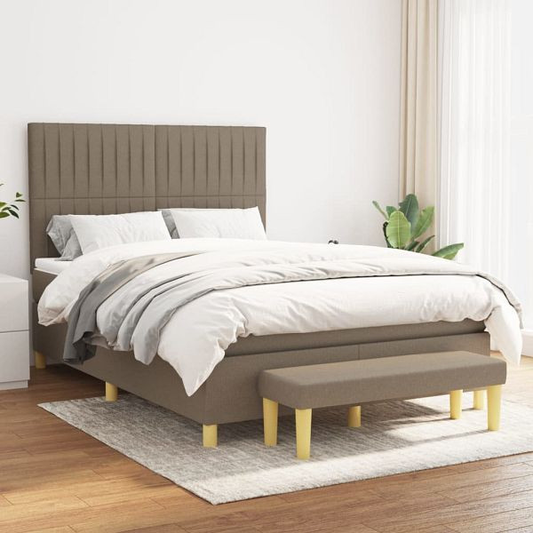 vidaXL Boxspringbett mit Matratze Taupe 140x190 cm Stoff, 3137313