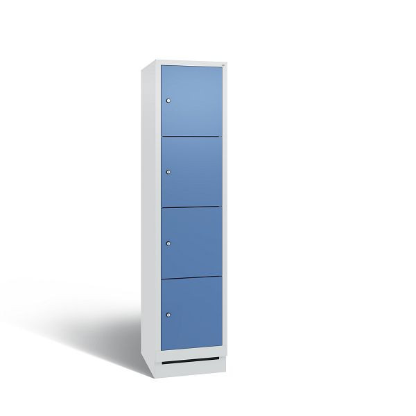C+P Schließfachschrank Evolo, 4 Fächer, H1800xB420xT500 mm, Grau/Fernblau, 48020-124 S10163
