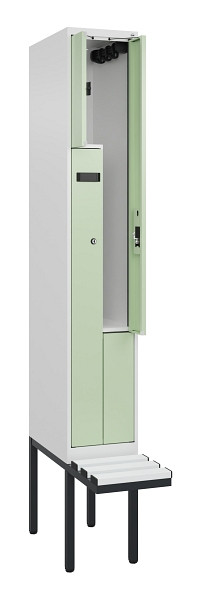 C+P Z-Spind Evolo PLUS, Bank, 2 Fächer, 2120x300x815mm, 9016/6019, Zylinderschloss, Material Sitzfläche Kunststoff, 0490437-102 S10100