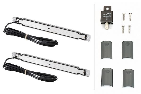 HELLA LED-Tagfahrleuchtensatz, Strip Lamp, 24V, gerade, Anbau, ECE-R87/E24 5869/ECE-R7, glasklar, 2500mm, Fahrzeugfront, Satz, 2PT 980 880-861