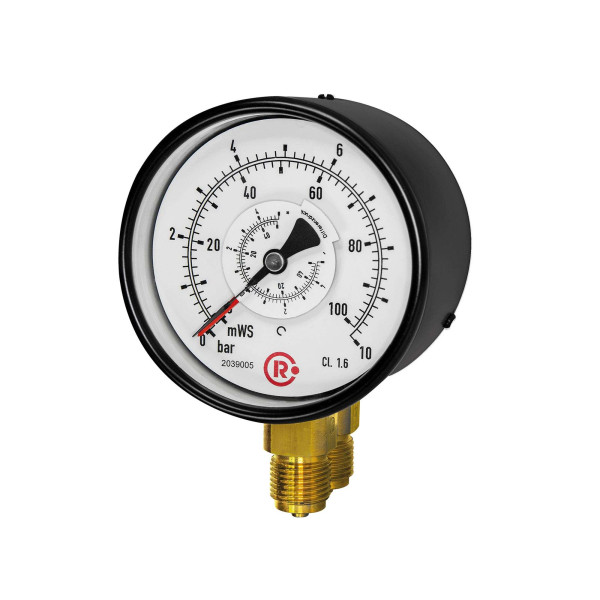 Riegler Differenzdruckmanometer, 2x G 1/2 unten, parallel, 0 - 1,0 bar, Ø 100, 199331