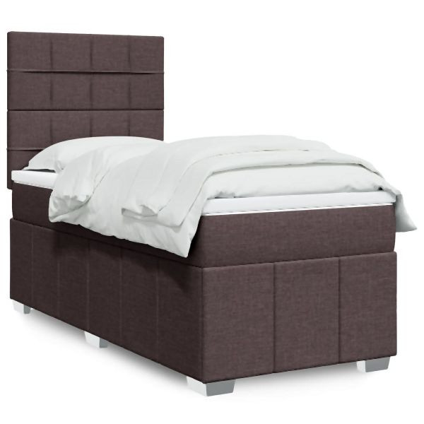 vidaXL Boxspringbett mit Matratze Dunkelbraun 100x200 cm Stoff, 3293882
