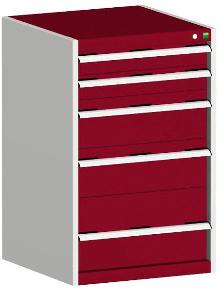 bott cubio Schubladenschrank bestückt mit 5 Schubladen BxTxH: 650 x 525 x 1000 mm, RAL 7035/3004, 40011053.24V