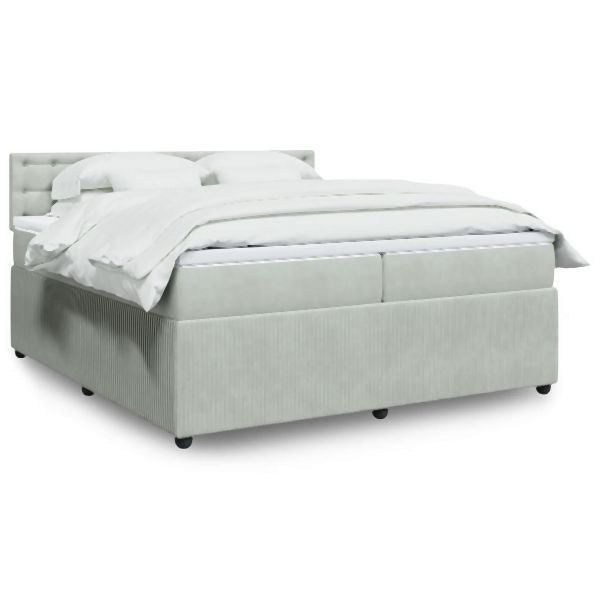 vidaXL Boxspringbett mit Matratze Hellgrau 200x200 cm Samt, 3290142