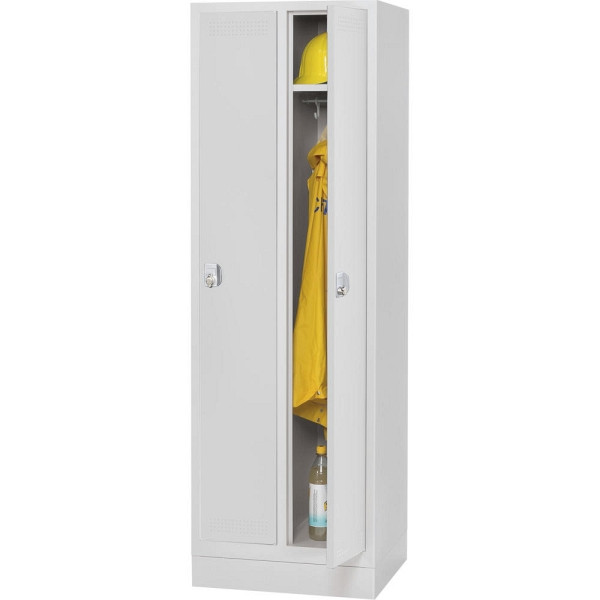 Deskin Garderoben-Stahlspind SP PROFI SYSTEM mit Sockel, 2 Abteile 300 mm, Drehriegel, Lichtgrau/lichtgrau Höhe 1800 x B 590 x T 500 mm, 225895