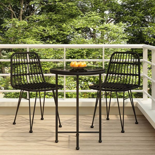 vidaXL 3-teilig Garten-Essgruppe Schwarz Poly Rattan, 3157836