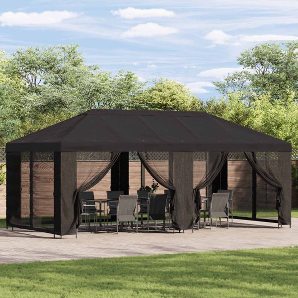 vidaXL Pavillon mit Seitenwänden 6 x 3 m Anthrazit Polyester und Stahl, 3376021