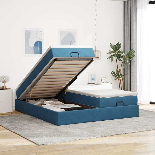 vidaXL Ottoman-Bett mit Matratzen Dunkelblau 180x200 cm Samt, 3311265