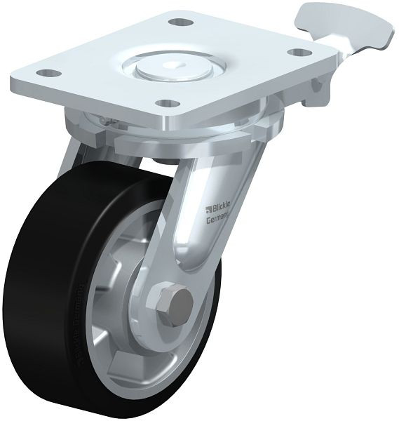Blickle LO-ALEV 127K-RI4 Stahlgeschweißte Schwerlast-Lenkrolle, Elastik-Vollgummi, Schwarz, 852056