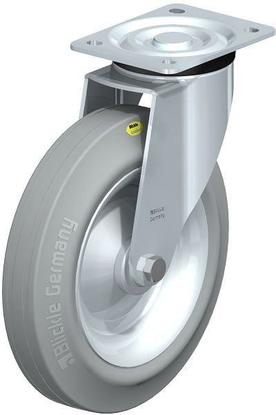 Blickle L-RD 252R-3-VLI Stahlblech-Lenkrolle, mittelschwere Ausführung, mit Anschraubplatte, Zweikomponenten-Vollgummi, Grau, 16089