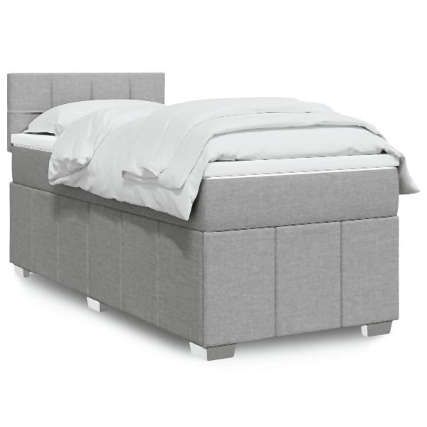 vidaXL Boxspringbett mit Matratze Hellgrau 90x200 cm Stoff, 3289251