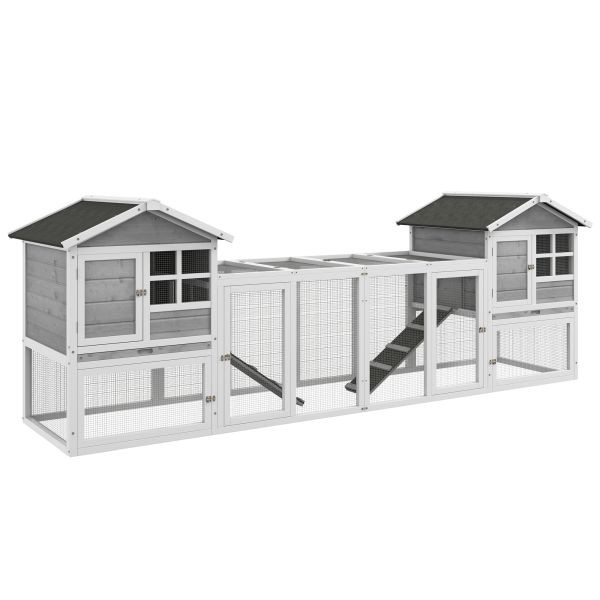 PawHut Kaninchenstall Kleintierstall aus Holz Kleintierkäfig mit Gehege, Rampe, D51-301V02GY