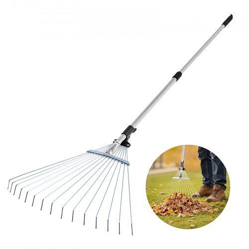VEVOR Laubrechen, 15 Zinken, 570 mm Kopf, 81–160 cm verstellbare Stange, für Gartenarbeit, Camping, Hof, Gras, YPDPJS823INCHS6JN001V0