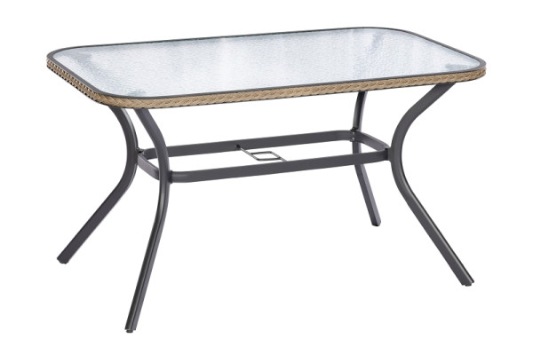 Merxx Ravenna Tisch 150 x 85 cm, graphit/natur, matte Glasplatte, Aluminiumgestell mit Kunststoffgeflecht, 28213-211