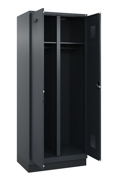C+P Schwarz-Weiß-Spind Evolo PLUS, mit Sockel, 2 Abteile, 1950x800x500mm, 7016/7, Frontfarbe RAL 7016 Anthrazitgrau, Zylinderschloss, 049022-22 S10043
