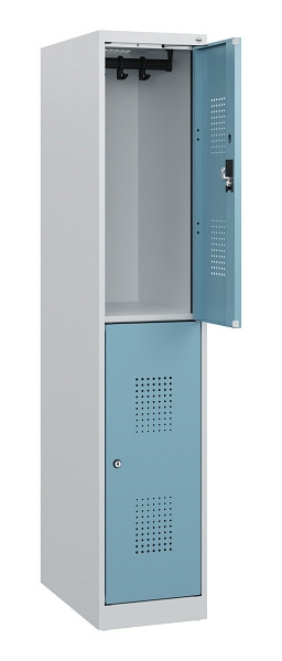 C+P Doppelstöckiger Spind Evolo PLUS, 2 Fächer, 1530x300x500mm, 7035/0010, Zylinderschloss, 0493005-10 S10035
