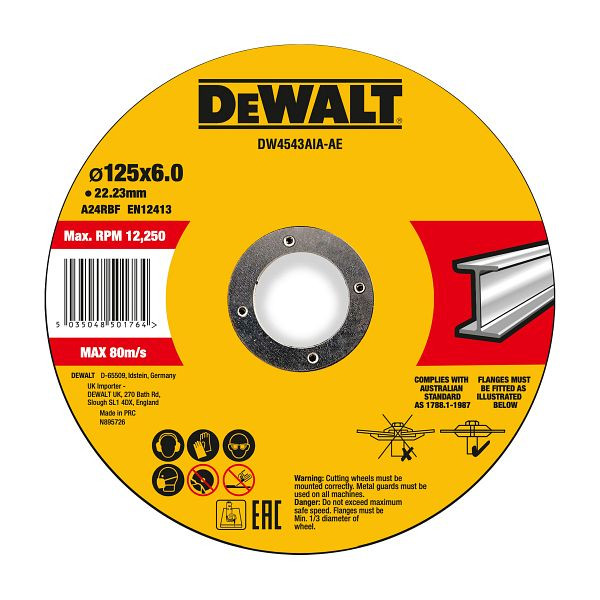 DeWalt High Performance Schruppscheibe 125x6x22,23 mm Metall Typ 42 (gekröpft), VE: 10 Stück, DW4543AIA-AE