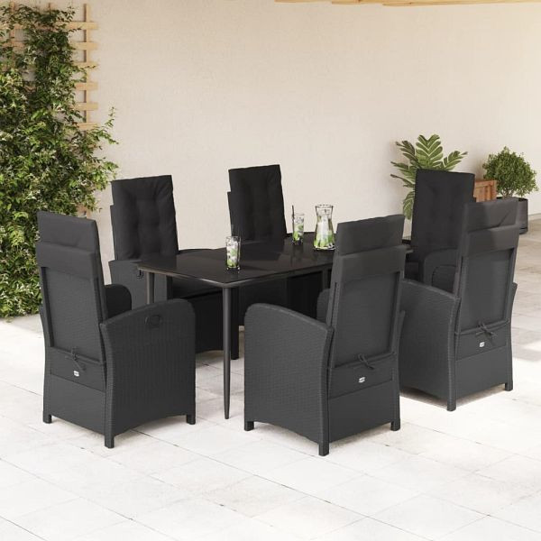 vidaXL 7-tlg. Garten-Essgruppe mit Kissen Schwarz Poly Rattan, 3212316