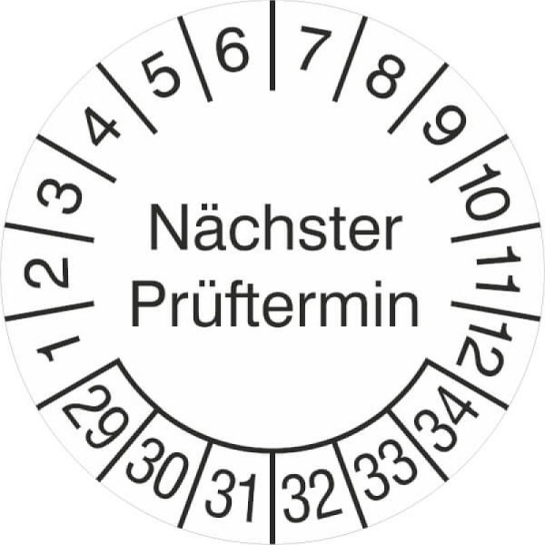 Stein HGS Prüfplaketten ohne Jahresfarbe (6 Jahre), Nächster Prüftermin, Ø 30 mm, 2029-2034, 31.3687-29
