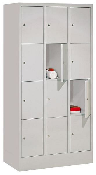 Pavoy Schließfachschrank mit Sockel 1850/500/900, 3b x 4h, Zylinderschloss, Abteilbreite 300, glatte Türen, 61265-343-401-910905