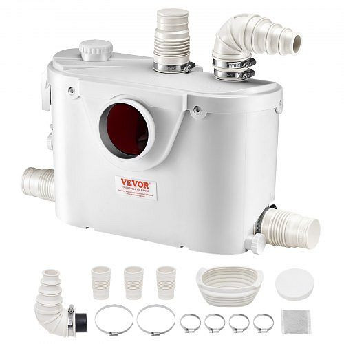 VEVOR Schmutzwasserpumpe, 500 W, 110 L/min, 8 m Höhe, 4 Einlässe, Abwasserhebeanlage für WC, Keller, Dusche, Waschbecken, MTJZBXWG500W68UQ8V2