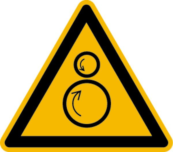 Schilder Klar Warnzeichen Warnung vor gegenläufigen Rollen DIN EN ISO 7010-W025, 100 mm Folie selbstklebend, 1512/61