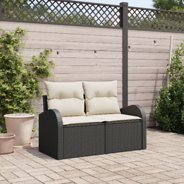 vidaXL 2-Sitzer Garten-Sofa mit Stauraum & Kissen Schwarz Poly-Rattan, 42006742